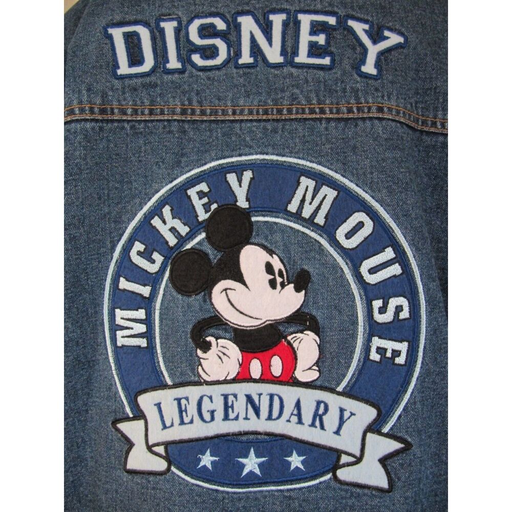 Disney Mickey Mouse Faux Fur Lined Embroidered Denim Jacket Size XL Legendary